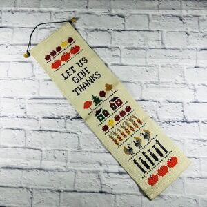 Vintage Thanksgiving Cross Stitch Wall Hanging Let Us Give Thanks Fall Decor